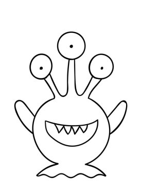 Boyama sayfaları, siyah beyaz şirin el çizilmiş canavar şekilli karalamalar,