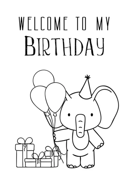 Dibujos Para Colorear Blanco Negro Elefante Dibujado Mano Lindo Con — Vector de stock