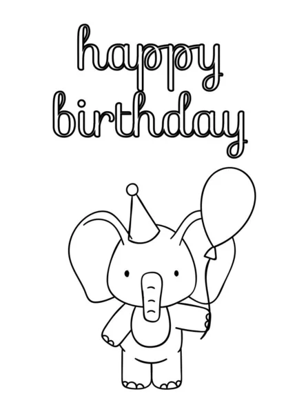 Dibujos Para Colorear Elefante Dibujado Mano Lindo Blanco Negro Con — Vector de stock