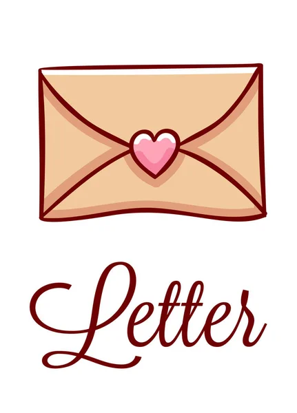 Cute Kawaii Hand Drawn Love Letter Doodles Lettering Letter Isolated — Stock Vector