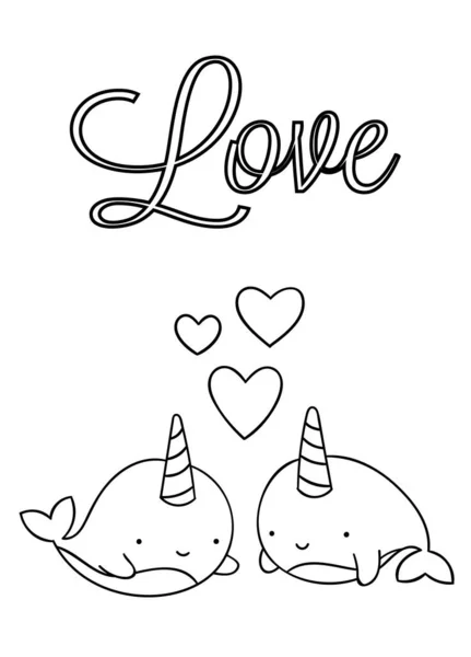 Dibujos Para Colorear Blanco Negro Mano Kawaii Lindo Dibujado Dos — Vector de stock