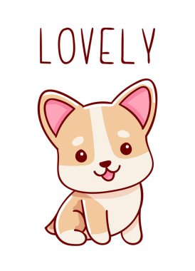 Şirin kawaii el çizimi Corgi köpek karalamaları, harfler güzel, beyaz arka planda izole edilmiş,