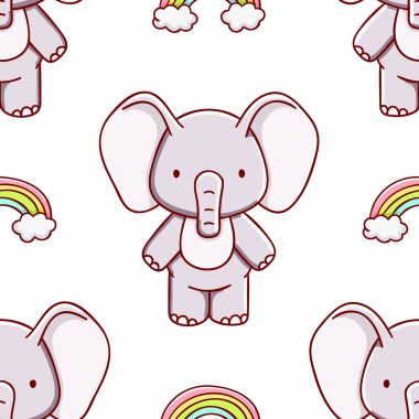 Basit, pürüzsüz desen, sevimli kawaii el çizimi fil karalaması, parmak izi.