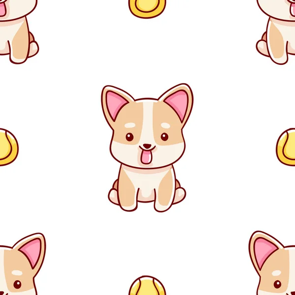 Basit Pürüzsüz Desen Sevimli Kawaii Çizimi Corgi Karalamaları Parmak Izi — Stok Vektör