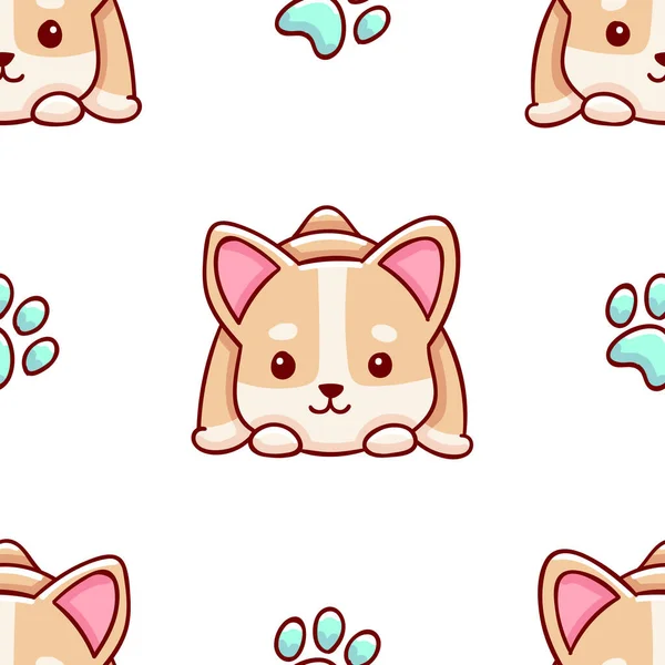 Basit Pürüzsüz Desen Sevimli Kawaii Çizimi Corgi Karalamaları Parmak Izi — Stok Vektör