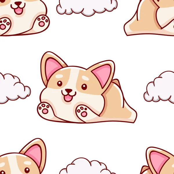 Enkelt Sömlöst Mönster Söta Kawaii Handritade Corgi Doodles Tryck — Stock vektor