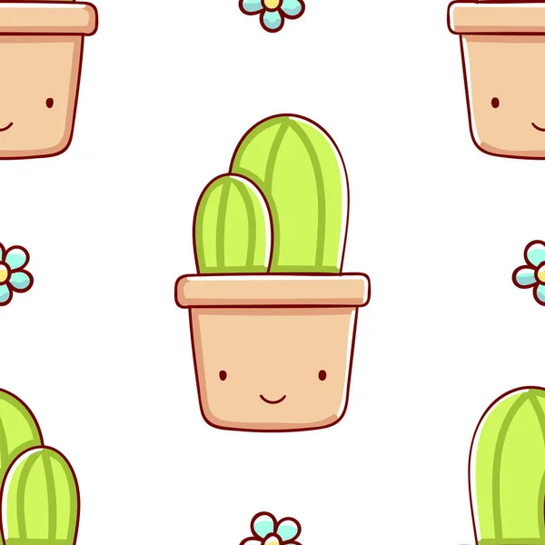 Eenvoudig Naadloos Patroon Leuke Kawaii Handgetekende Cactus Doodles Print — Stockvector