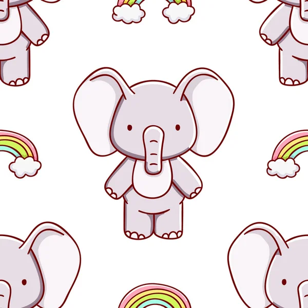 Simple seamless pattern, cute kawaii hand drawn elephant doodles, print