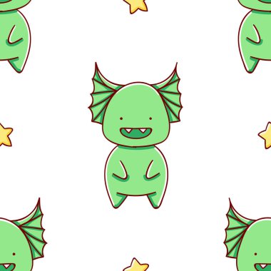 Basit, pürüzsüz desen, sevimli kawaii el çizimi canavar karalamaları, parmak izi.