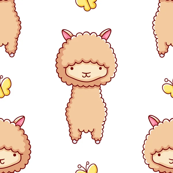 Basit, pürüzsüz desen, sevimli kawaii el çizimi lama karalamaları, parmak izi.