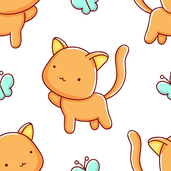 Padrão Sem Costura Simples Bonito Kawaii Mão Desenhada Doodles Gato —  Vetores de Stock