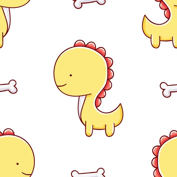 Enkelt Sömlöst Mönster Söt Kawaii Handritad Dinosaurie Doodles Tryck — Stock vektor