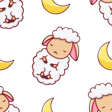 Basit, pürüzsüz desen, sevimli kawaii el çizimi koyun karalaması, parmak izi.