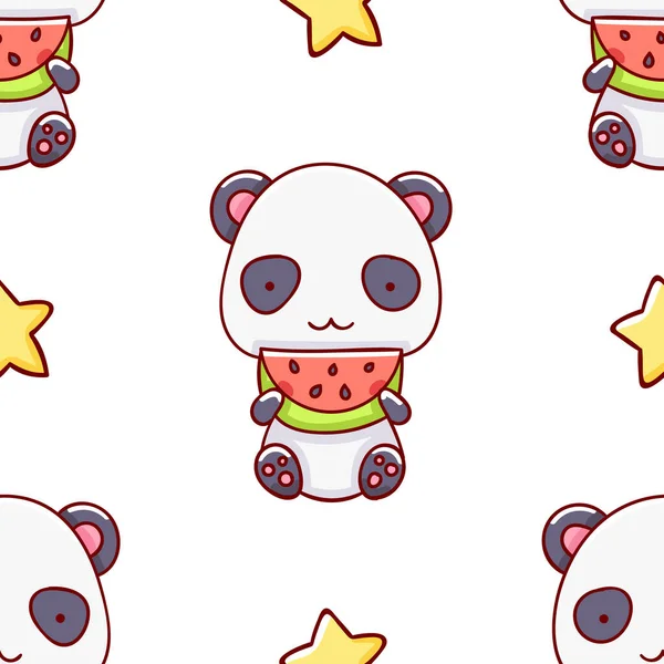 Enkelt Sömlöst Mönster Söt Kawaii Handritad Panda Doodles Tryck — Stock vektor