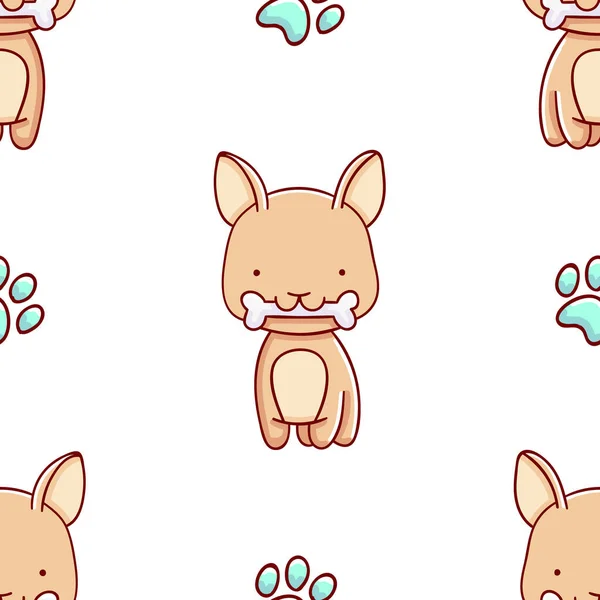 Padrão Sem Costura Simples Bonito Kawaii Mão Desenhada Cão Doodles —  Vetores de Stock