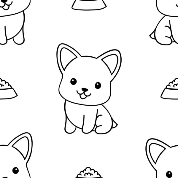 Simple seamless pattern, black and white cute kawaii hand drawn dog doodles, coloring pages, print