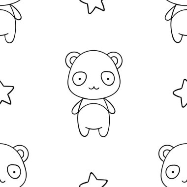 Basit, pürüzsüz desen, siyah beyaz kawai el çizimi panda karalamaları, renkli sayfalar,