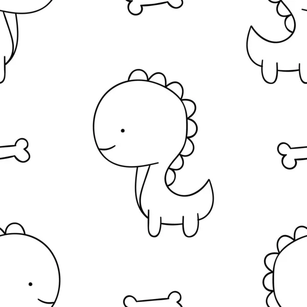 Basit, pürüzsüz desen, siyah beyaz kawaii el çizimi dinozor karalamaları, renkli sayfalar,