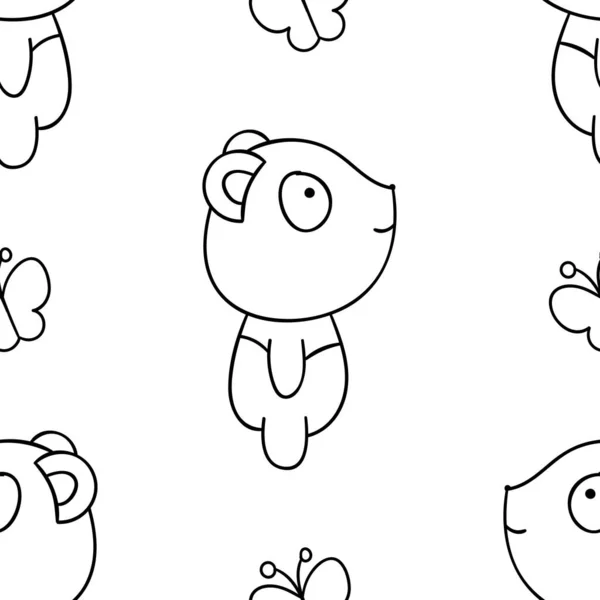 Jednoduchý Bezešvý Vzor Černobílé Roztomilé Kawaii Ručně Kreslené Panda Čmáranice — Stockový vektor