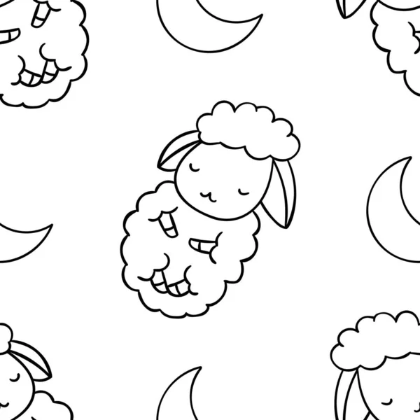 Prosty Bezszwowy Wzór Czarno Biały Cute Kawaii Ręcznie Rysowane Owce — Wektor stockowy