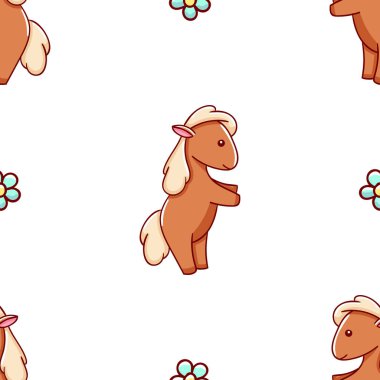 Kusursuz desen, sevimli kawaii el çizimi at karalamaları, parmak izi.