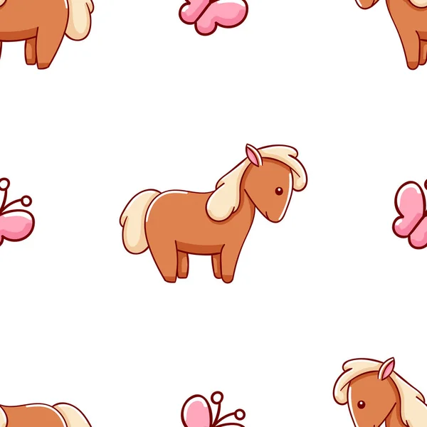 Seamless pattern, cute kawaii hand drawn horse doodles, print