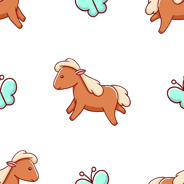 Padrão Sem Costura Bonito Kawaii Mão Desenhada Doodles Cavalo Impressão —  Vetores de Stock