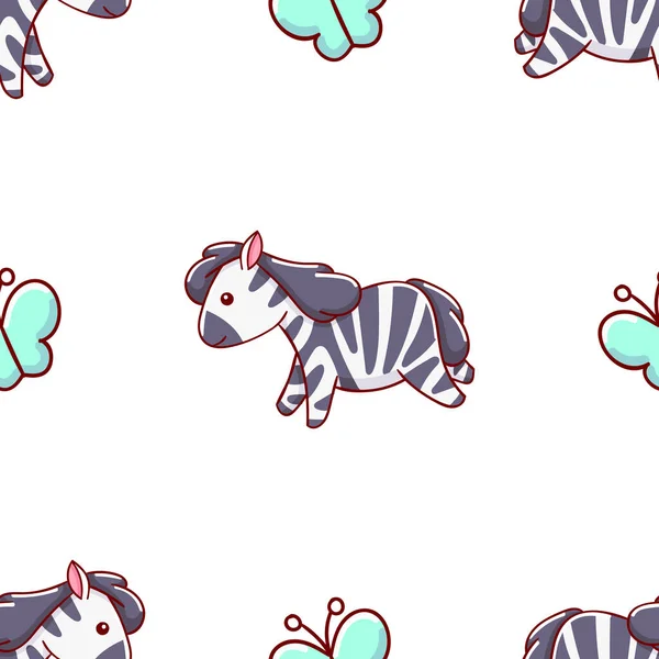 Padrão Sem Costura Bonito Kawaii Mão Desenhada Zebra Doodles Impressão —  Vetores de Stock