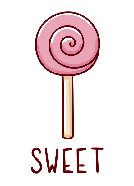 Lindo kawaii dibujado a mano garabatos dulces, letras dulces, aislado sobre fondo blanco — Vector de stock