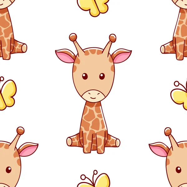 Kusursuz desen, sevimli kawaii el çizimi zürafa karalamaları, parmak izi.