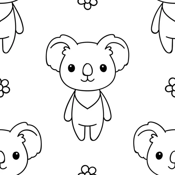 Padrão Sem Costura Preto Branco Bonito Mão Desenhada Doodle Koala — Vetor de Stock