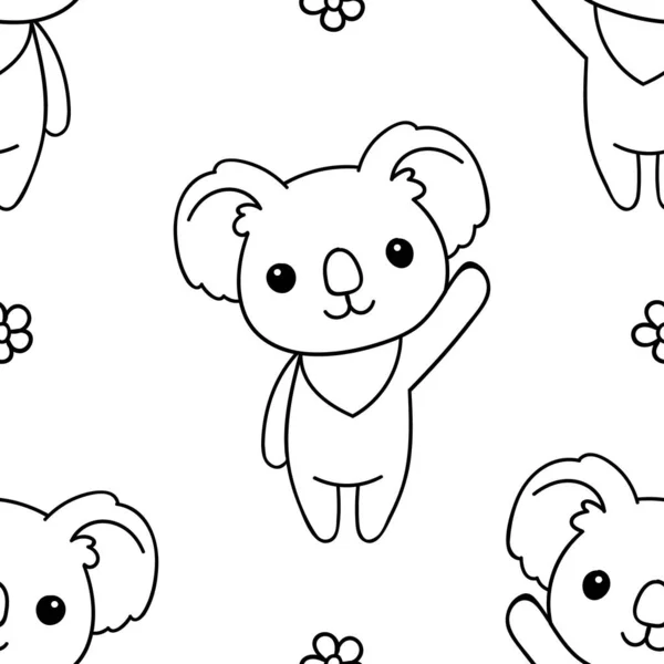 Naadloos Patroon Zwart Wit Schattig Met Hand Getekend Koala Doodle — Stockvector