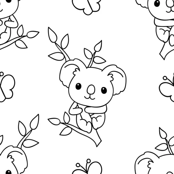 Modèle Sans Couture Noir Blanc Mignon Dessiné Main Koala Doodle — Image vectorielle