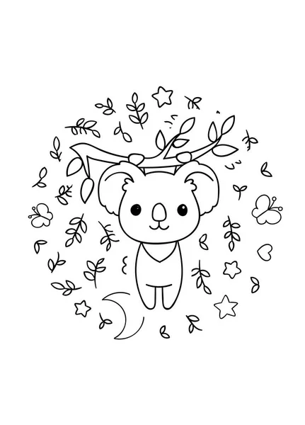 Desenho de página para colorir de doodle kawaii bonito animal de