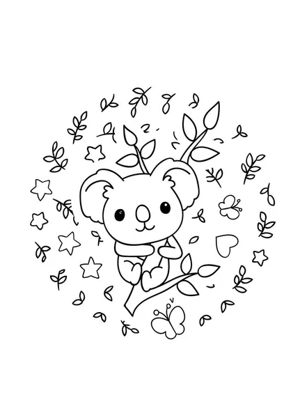 Desenhos Para Colorir Preto Branco Bonito Kawaii Mão Desenhada Doodles —  Vetores de Stock