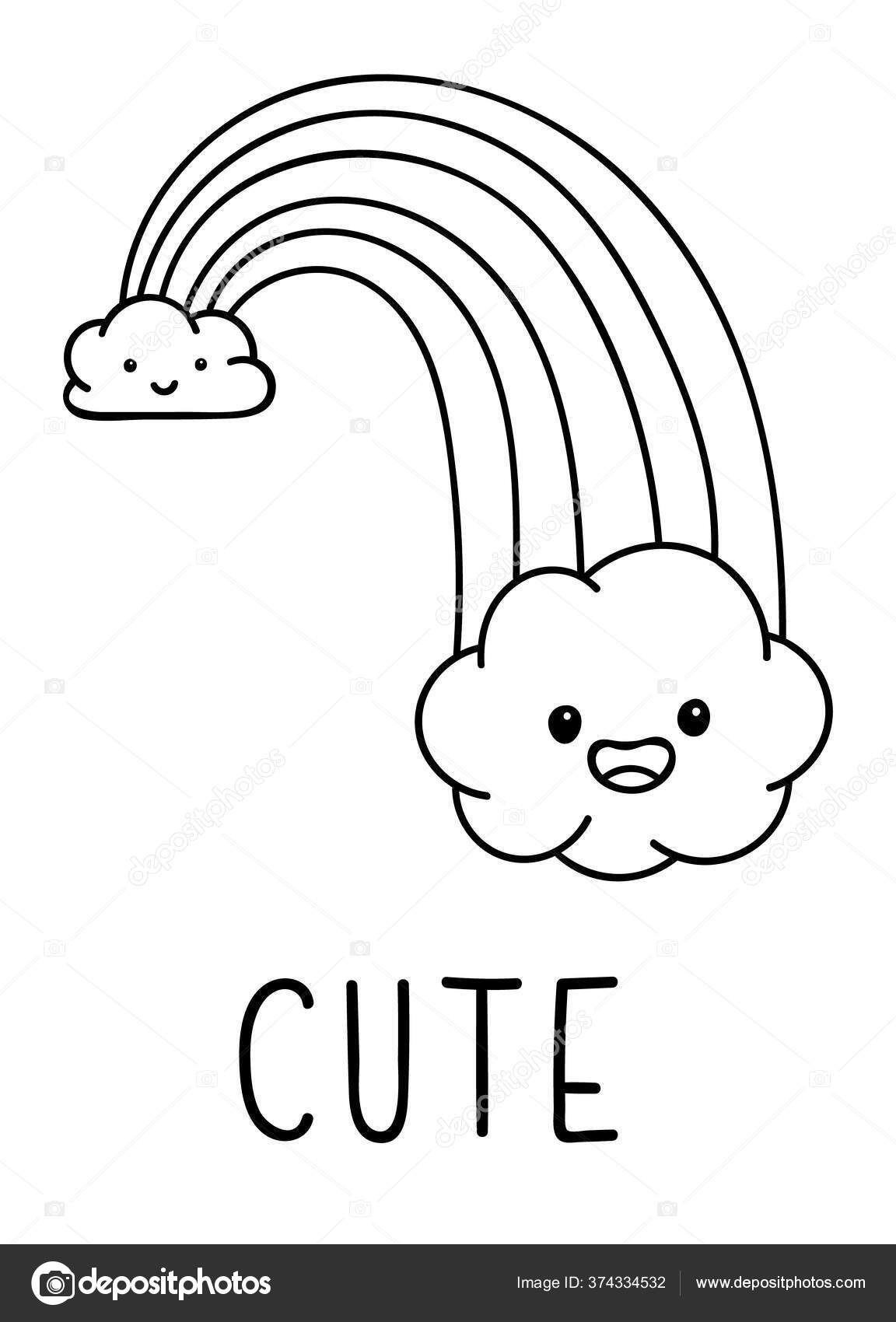 Coloring Pages Black And White Cute Kawaii Hand Drawn Rainbow Doodles Lettering Cute Vector Image By C Dikabrina Vector Stock