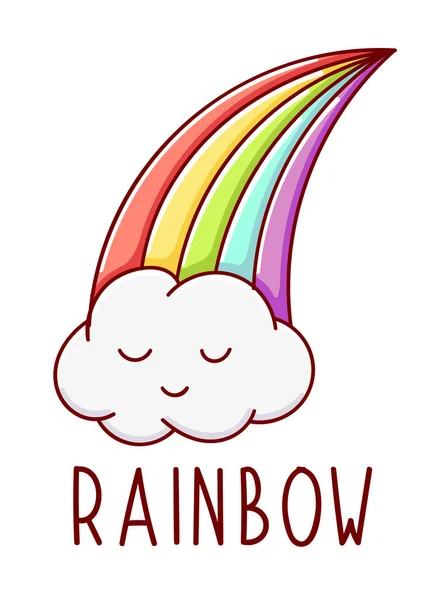 Bonito kawaii mão desenhada arco-íris doodles, lettering arco-íris, isolado no fundo branco — Vetor de Stock