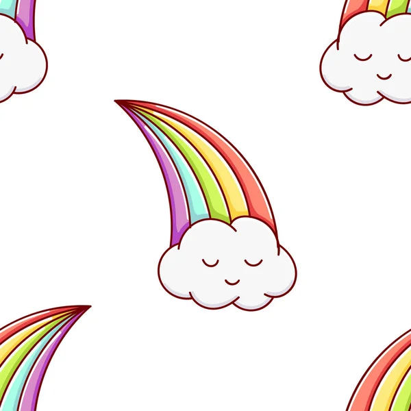 Modello senza soluzione di continuità, carino scarabocchi arcobaleno disegnato a mano kawaii — Vettoriale Stock