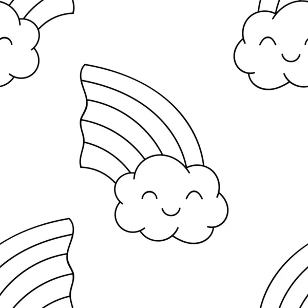 Płynny wzór, czarno-białe cute strony rysowane tęczowe bazgroły, kolorowanki — Wektor stockowy