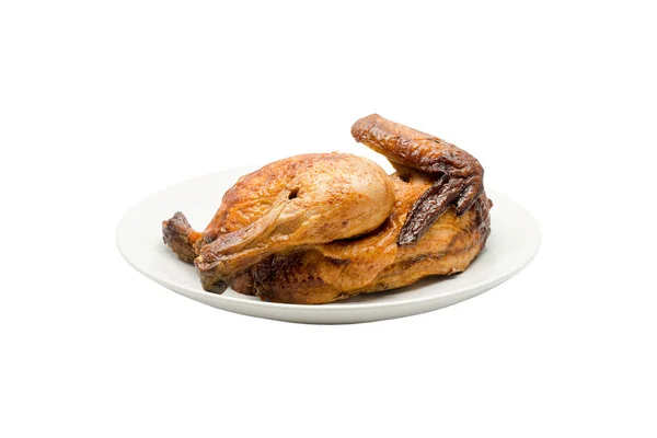 Grilled chicken isolated is placed in a white plate — Stock Photo, Image