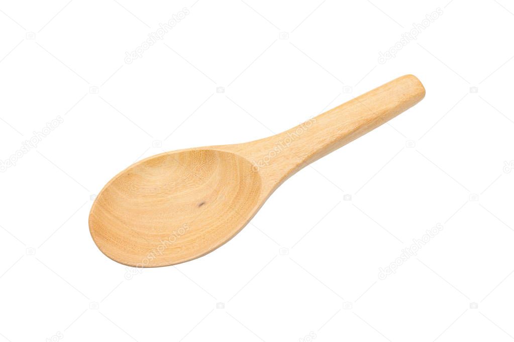 Wooden scoop ladle on white background 
