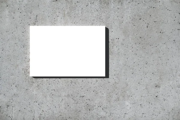 Kanvas putih kosong atau lembar kertas tergantung pada dinding beton datar modern — Stok Foto