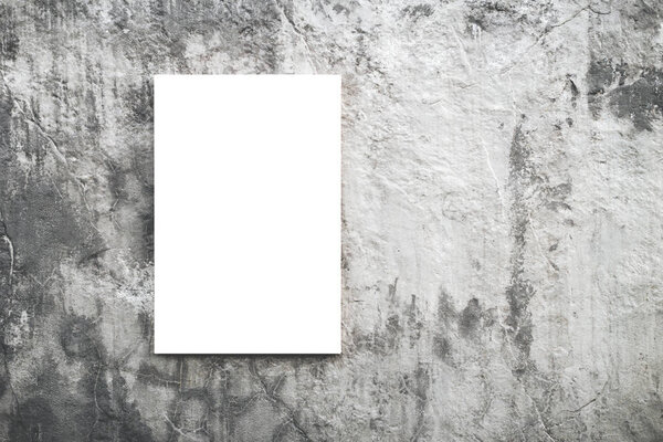 Concept of empty white blank canvas or poster for advertising on background of textured concrete wall