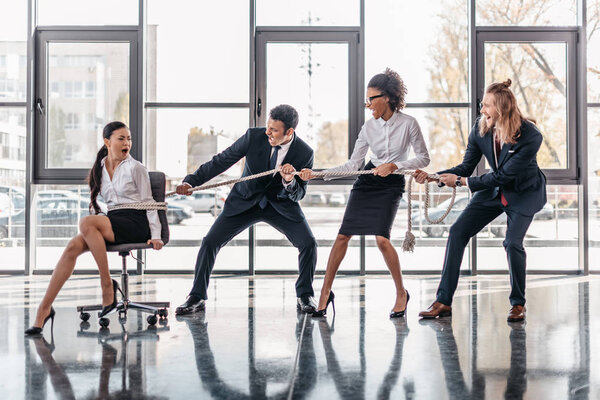 businesswoman bound with rope