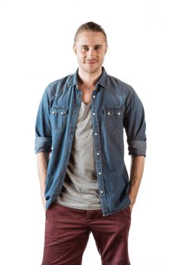 man in jeans shirt