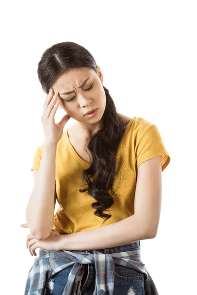 Tired asian girl in thoughtful pose — Stock Photo, Image