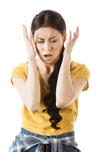 Young stressful asian girl with gesture — Stock Photo, Image