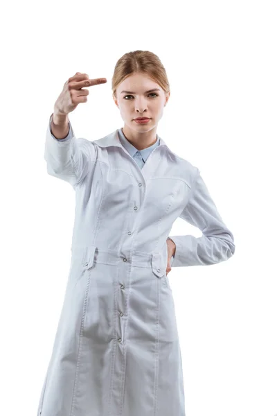 Chemist showing middle finger — Free Stock Photo
