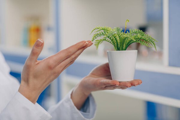 chemist with fern plant 