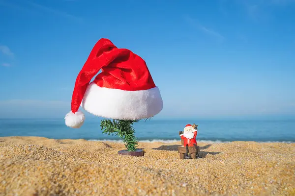 Weihnachten Santa Hold Star Beach Texture Nature Background Creative Bokeo — Stockfoto